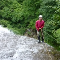 P1030476.JPG -- Enjoying rappeling down the big waterfall slabs 簑谷大滝