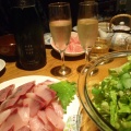 2013-11-04 083.JPG -- Well earned dinner with prosecco, sashimi, and much more.