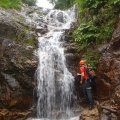 2014-06-28 20140628五箇山美ヶ谷 023.JPG -- The crux, 15m of 3. grade climbing in the waterfall